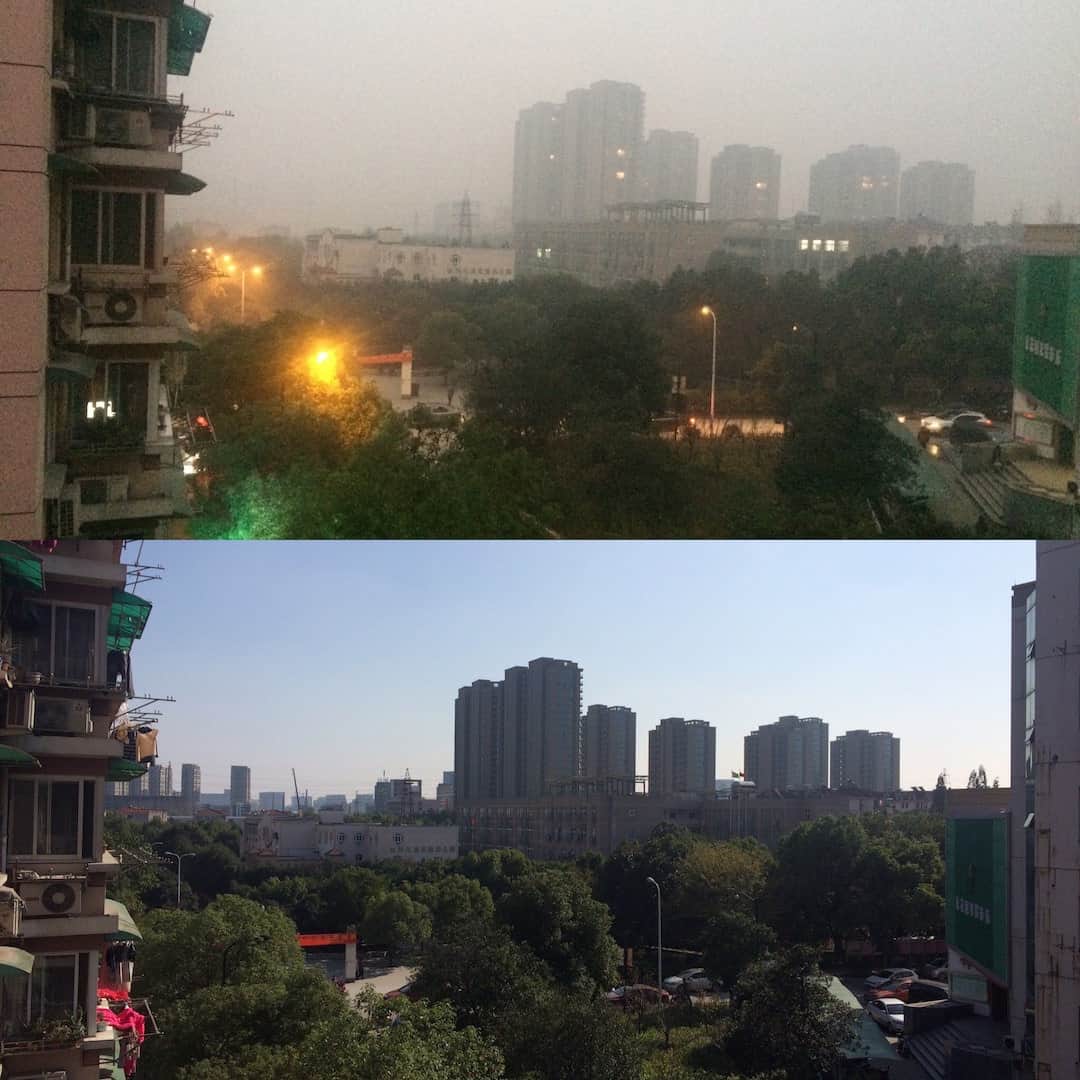 The View From Our Window On A Polluted Versus Clear Day - Things To Do In Hangzhou