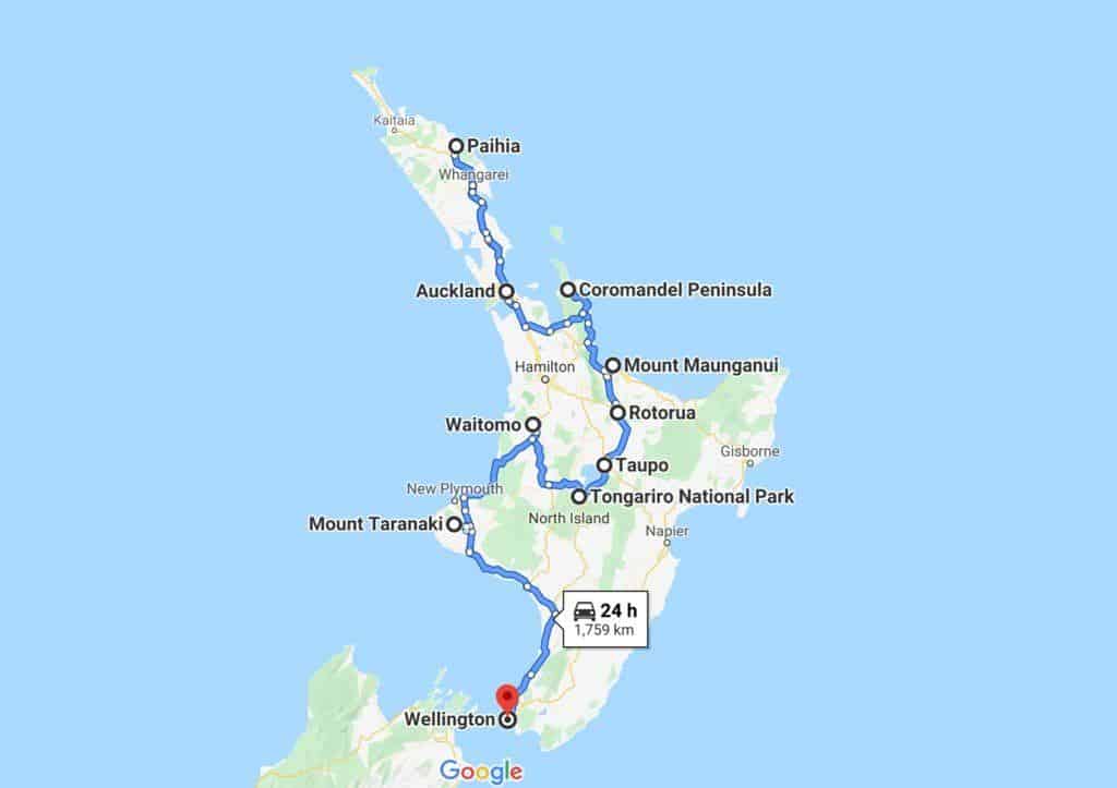 north island new zealand road trip map