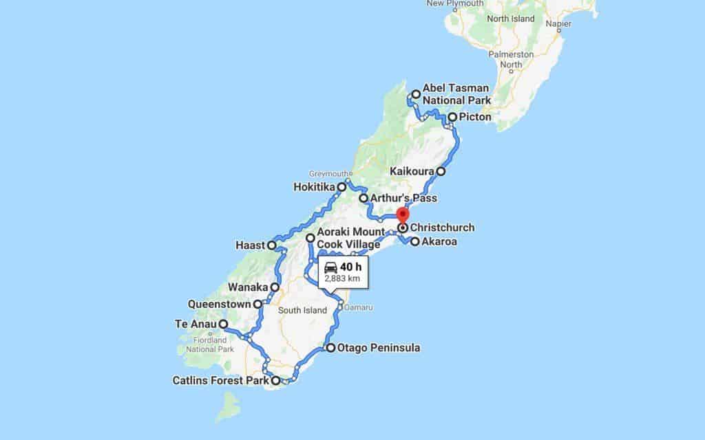 New Zealand South Island Road Trip Map